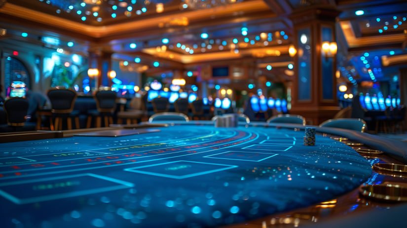 Studio live dealer Pretty Gaming dengan meja baccarat dan penyiar profesional